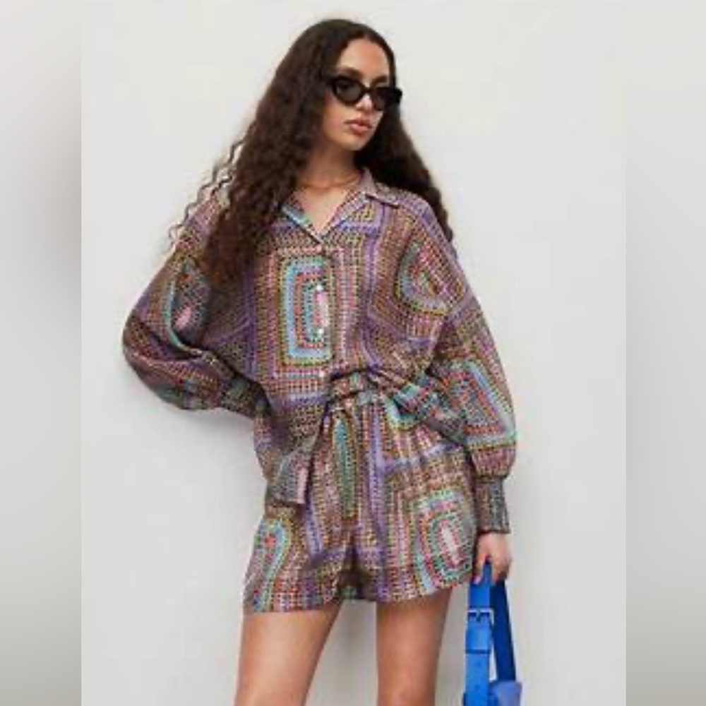 All Saints Multicolor Geometric Shirt and Matching shorts